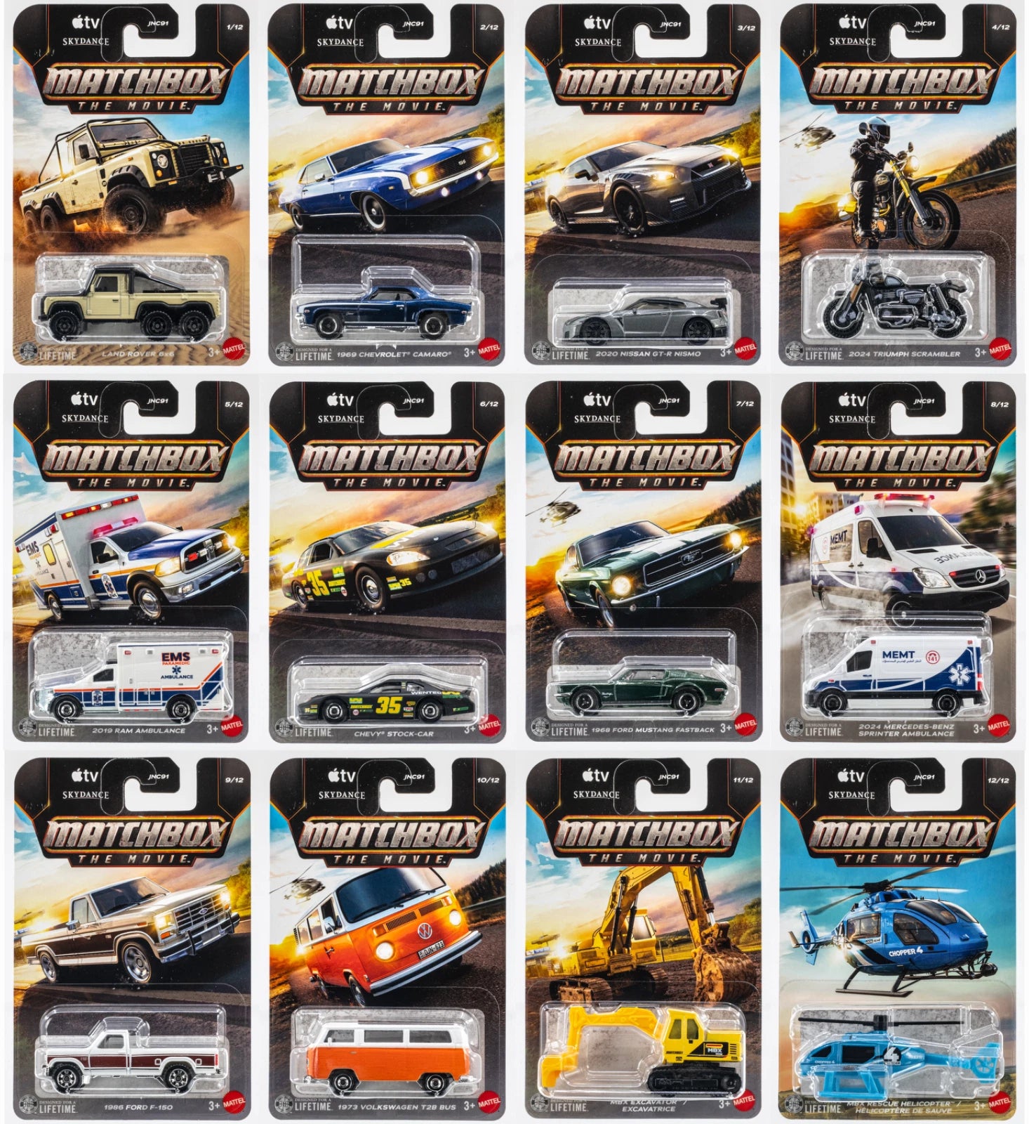 Complete Matchbox: The Movie 2026 Basic Models set featuring all 12 vehicles from the film.