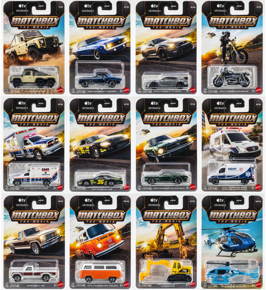 Complete Matchbox: The Movie 2026 Basic Models set featuring all 12 vehicles from the film.