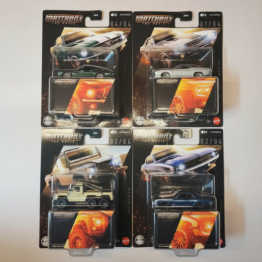 Complete Matchbox: The Movie 2026 Collectors Series featuring all four premium vehicles from the film.
