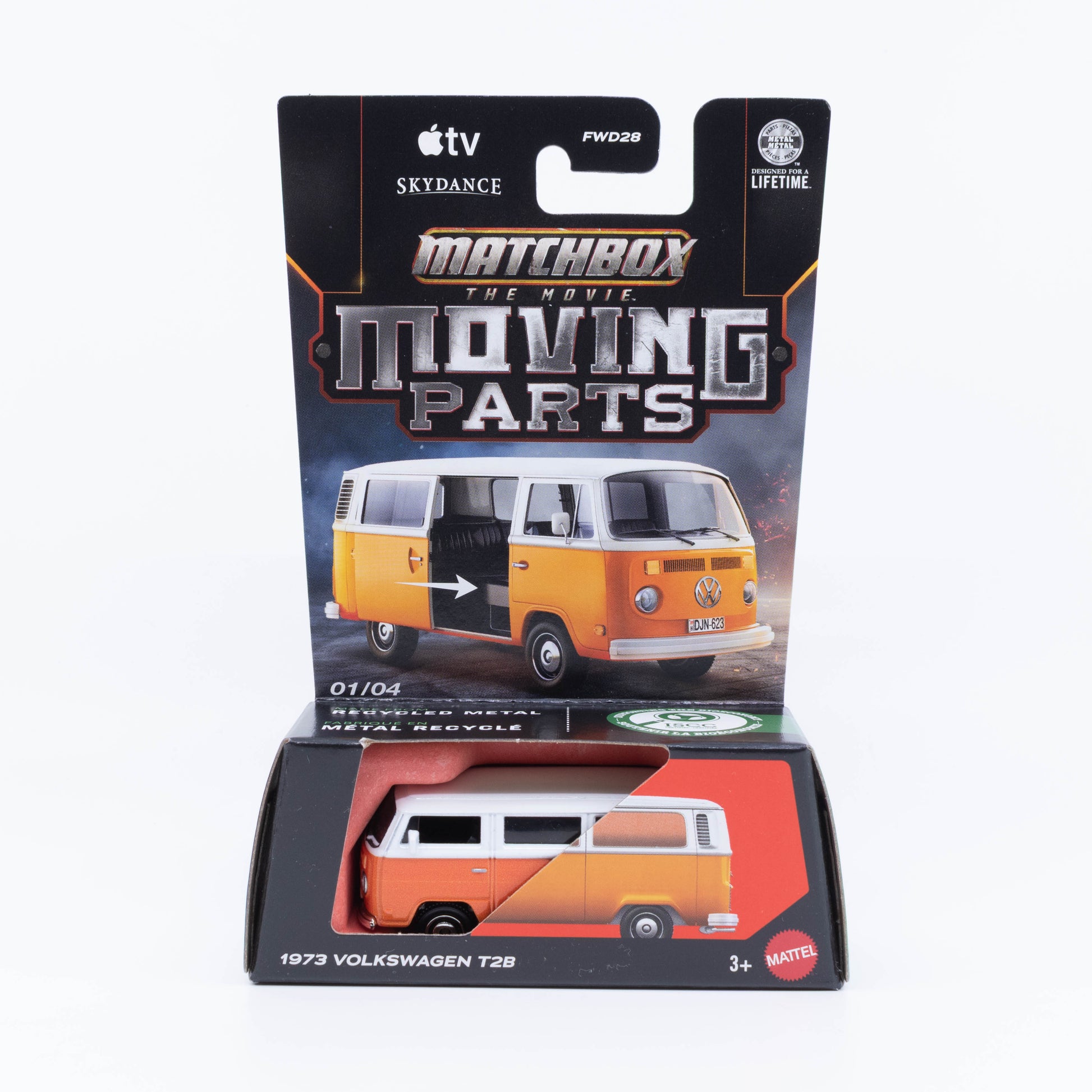 Matchbox The Movie Moving Parts 1973 Volkswagen T2B with its sliding side door open.