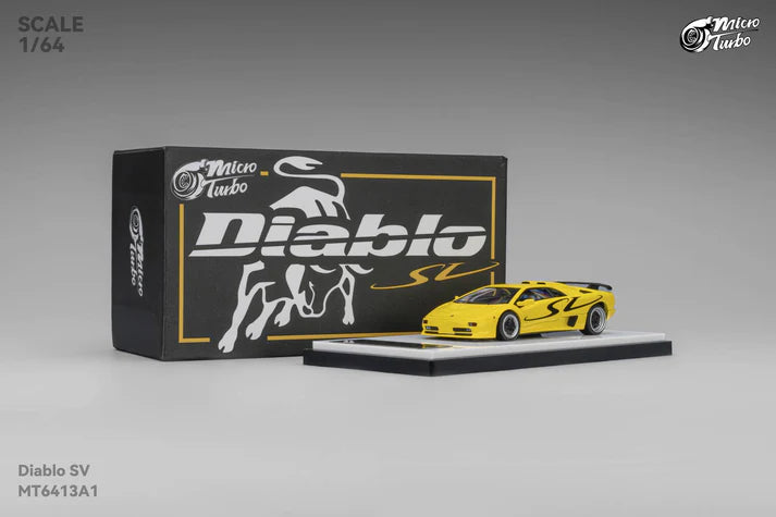 Micro Turbo 1:64 Lamborghini Diablo SV metallic yellow with pop up headlights opening engine diecast model