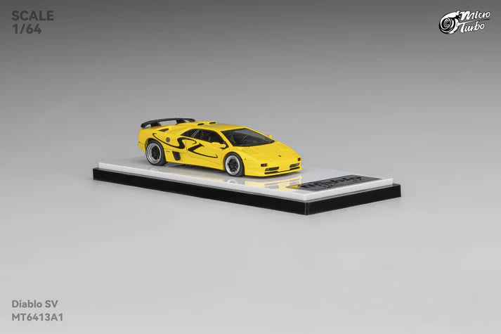 Micro Turbo 1:64 Lamborghini Diablo SV metallic yellow with pop up headlights opening engine diecast model