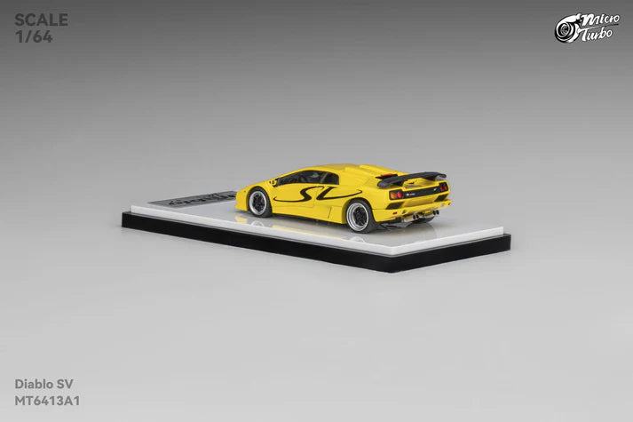 Micro Turbo 1:64 Lamborghini Diablo SV metallic yellow with pop up headlights opening engine diecast model