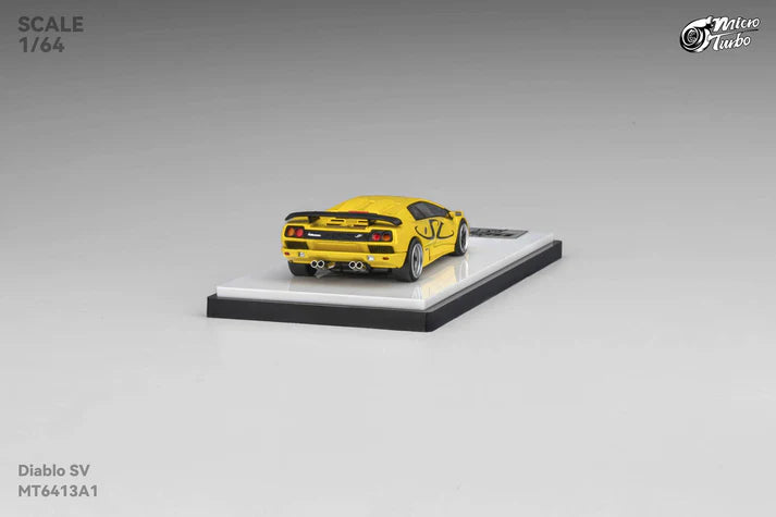 Micro Turbo 1:64 Lamborghini Diablo SV metallic yellow with pop up headlights opening engine diecast model