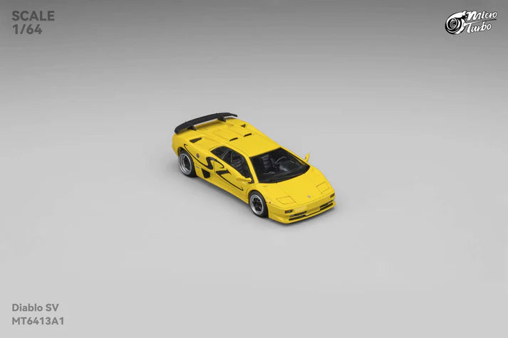 Micro Turbo 1:64 Lamborghini Diablo SV metallic yellow with pop up headlights opening engine diecast model