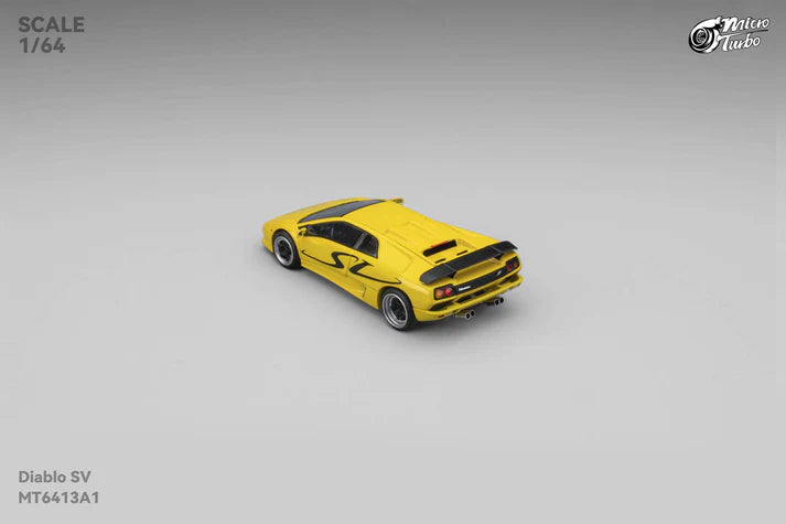 Micro Turbo 1:64 Lamborghini Diablo SV metallic yellow with pop up headlights opening engine diecast model