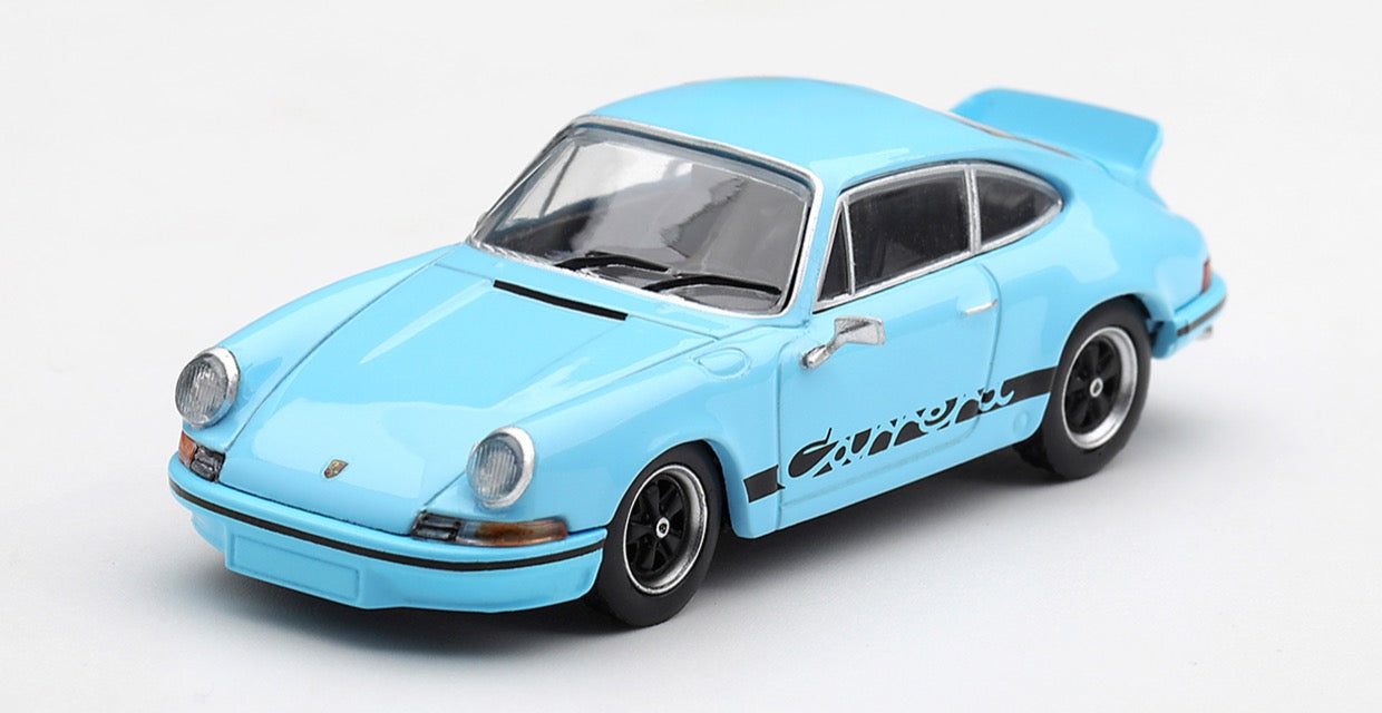 Mini GT 1973 Porsche 911 Carrera RS 2.7 in Gulf Blue.