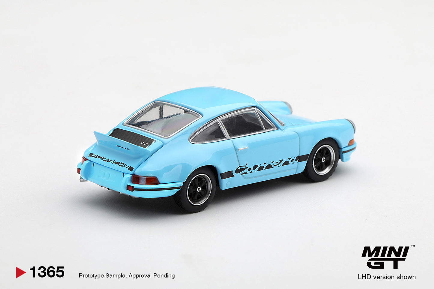 Mini GT 1973 Porsche 911 Carrera RS 2.7 in Gulf Blue.