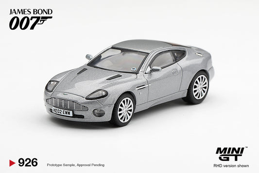 Mini GT Aston Martin V12 Vanquish from James Bond Die Another Day 2002 in 1:64 scale.