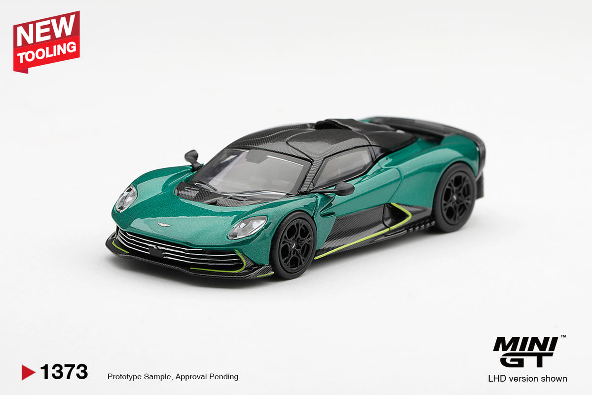 Mini GT Aston Martin Valhalla 2025 in Podium Green, new tooling, 1:64 scale.