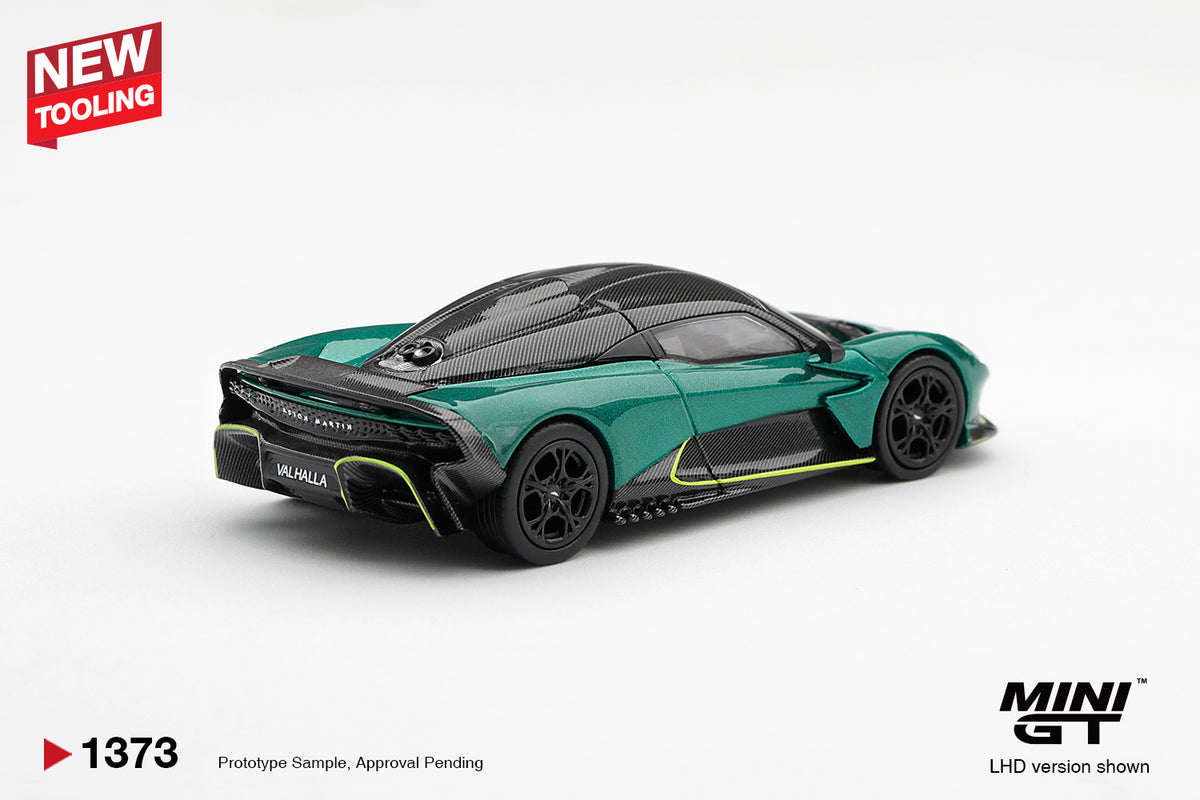 Mini GT Aston Martin Valhalla 2025 in Podium Green, new tooling, 1:64 scale.