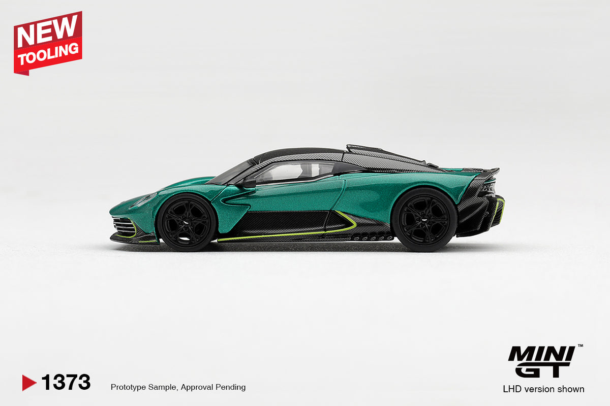 Mini GT Aston Martin Valhalla 2025 in Podium Green, new tooling, 1:64 scale.