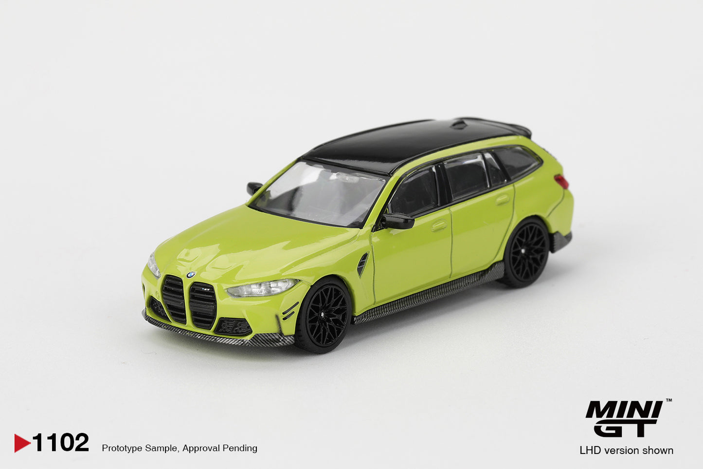 1:64 Mini GT BMW M3 G82 Touring São Paulo Yellow 2025 – premium die-cast BMW M performance wagon. Front