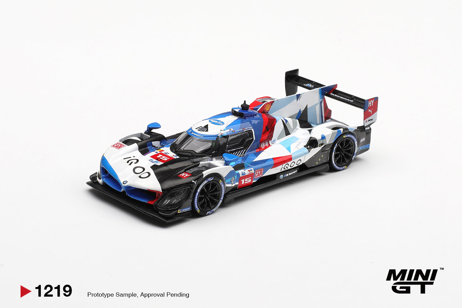 Mini GT 1:64 BMW M Hybrid V8 #15 BMW Team WRT Le Mans 2025 diecast model. Front