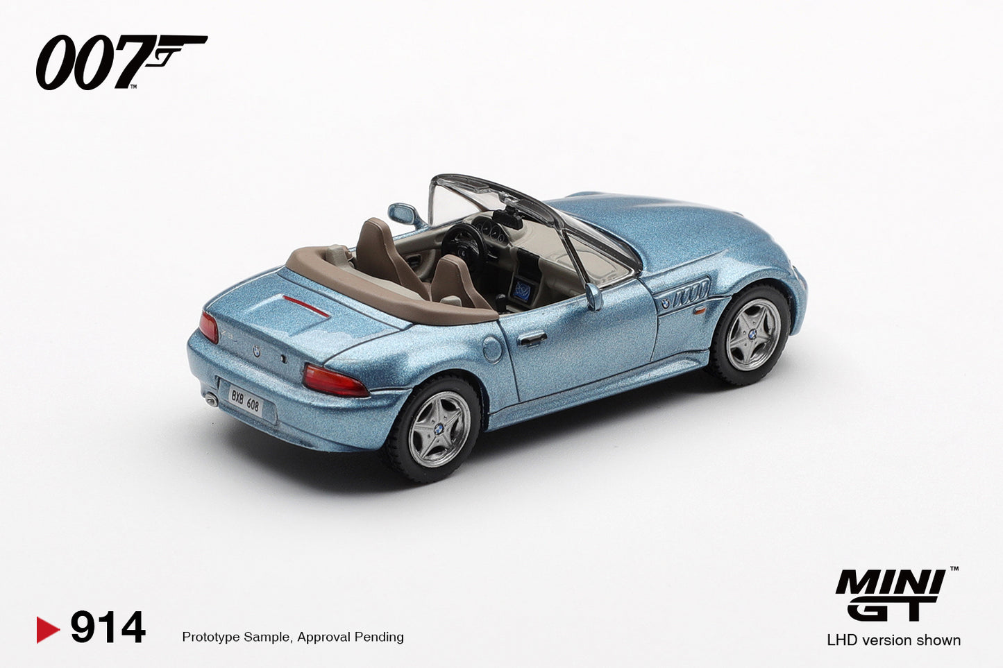Mini GT 1:64 BMW Z3 GoldenEye 1995 blue James Bond diecast model. Back