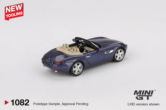 Mini GT BMW Z8 in Alpina Blue, 2003 edition 1:64 scale model with detailed trim. Back