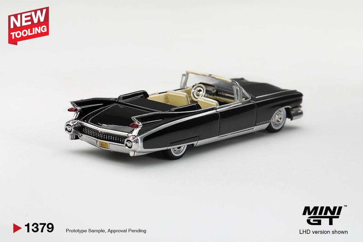 Mini GT Cadillac Eldorado Biarritz 1959 in Black, new tooling, detailed 1:64 scale model.