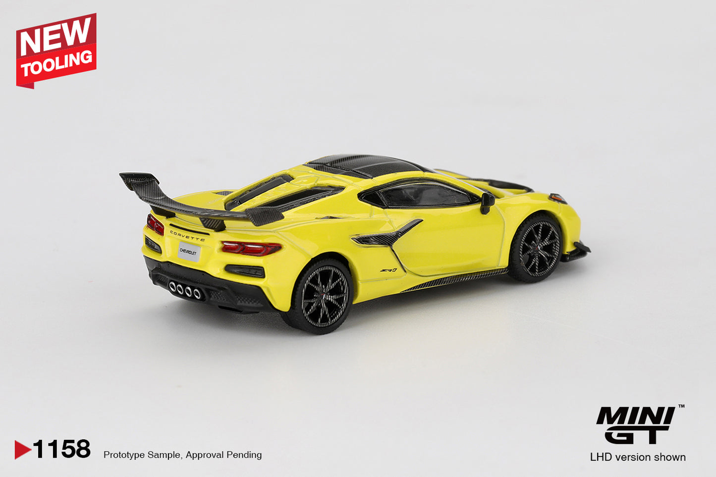 1:64 Mini GT Chevrolet Corvette C8 ZR1 Accelerate Yellow 2025 – yellow mid-engine Corvette die-cast model. Back