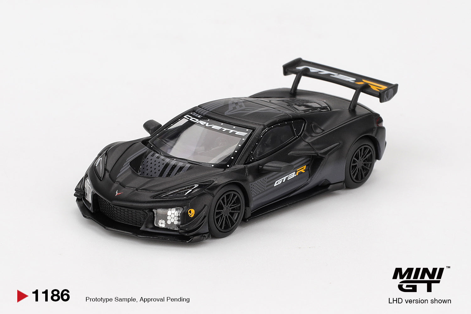 Mini GT 1:64 Chevrolet Corvette Z06 GT3.R Road America Test Car 2025 Matte Black. Front