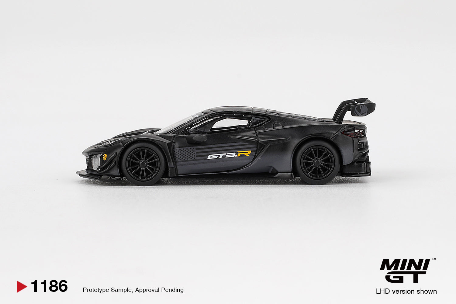 Mini GT 1:64 Chevrolet Corvette Z06 GT3.R Road America Test Car 2025 Matte Black. Side