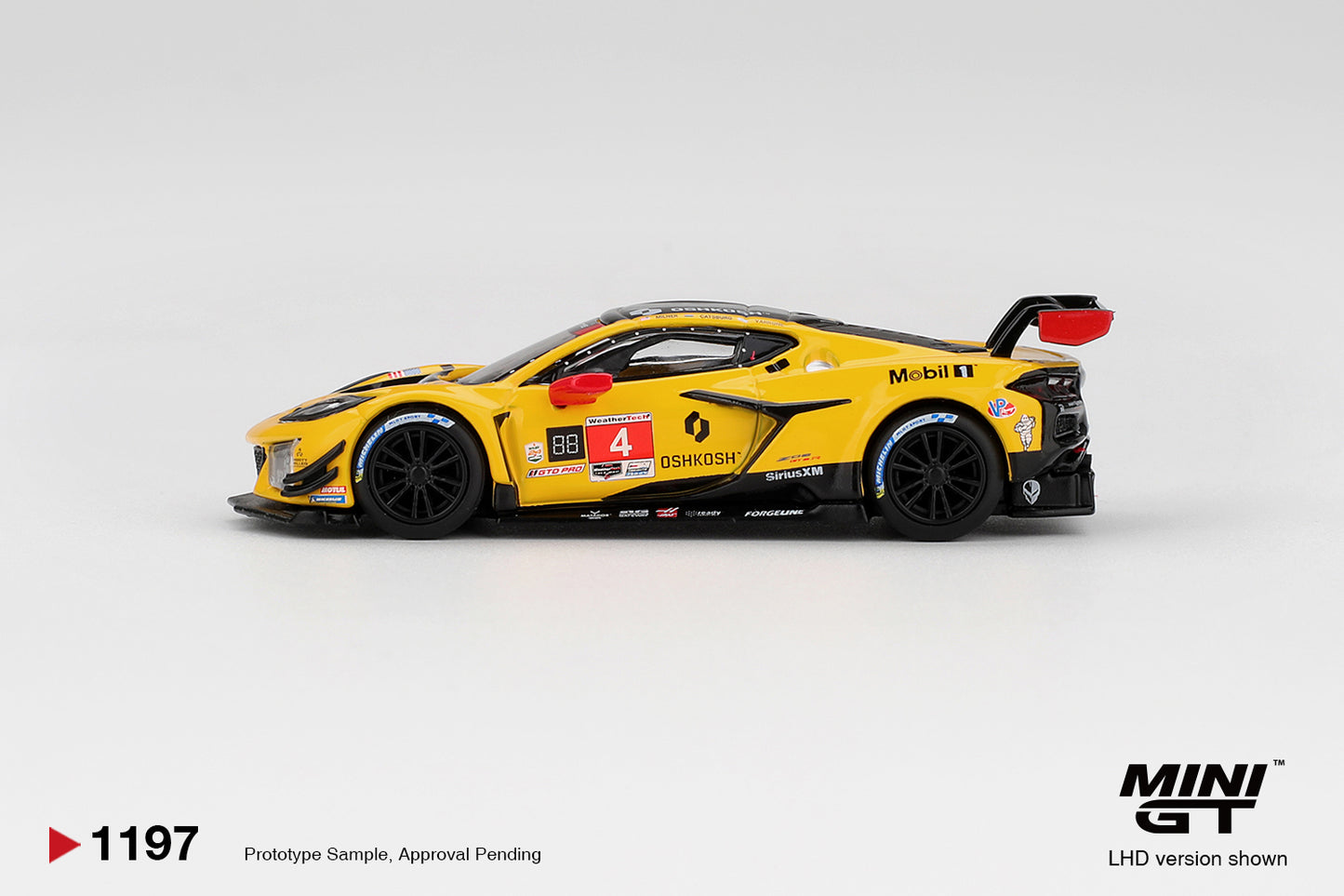 Mini GT 1:64 Chevrolet Corvette Z06 GT3.R #4 Corvette Racing Pratt Miller Daytona 24 Hours 2025 model car. Side
