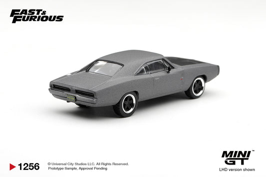 Mini GT Dodge Charger from Fast Five associated with Dominic Toretto, 2011 movie car in 1:64 scale.