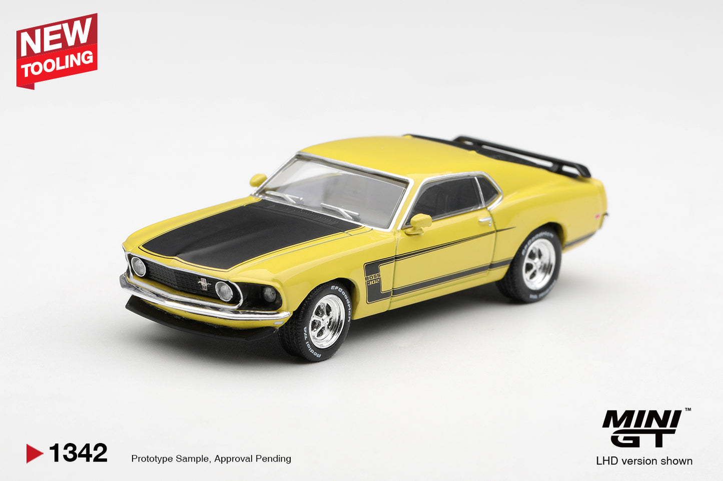 Mini GT 1969 Ford Mustang Boss 302 in Bright Yellow new tooling.