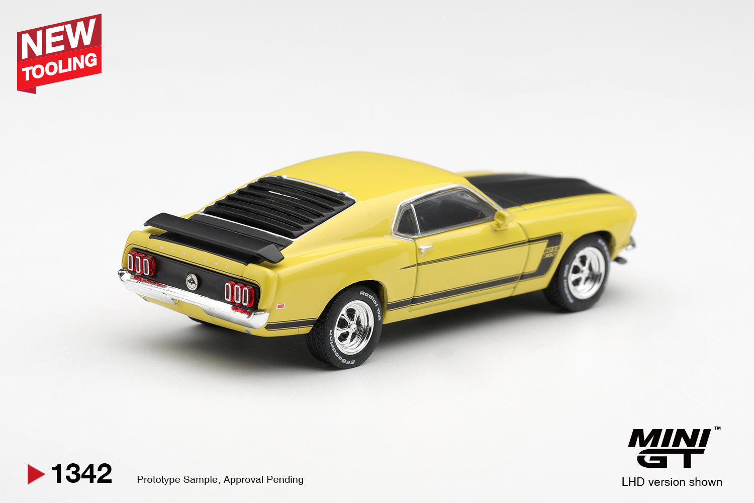Mini GT 1969 Ford Mustang Boss 302 in Bright Yellow new tooling.