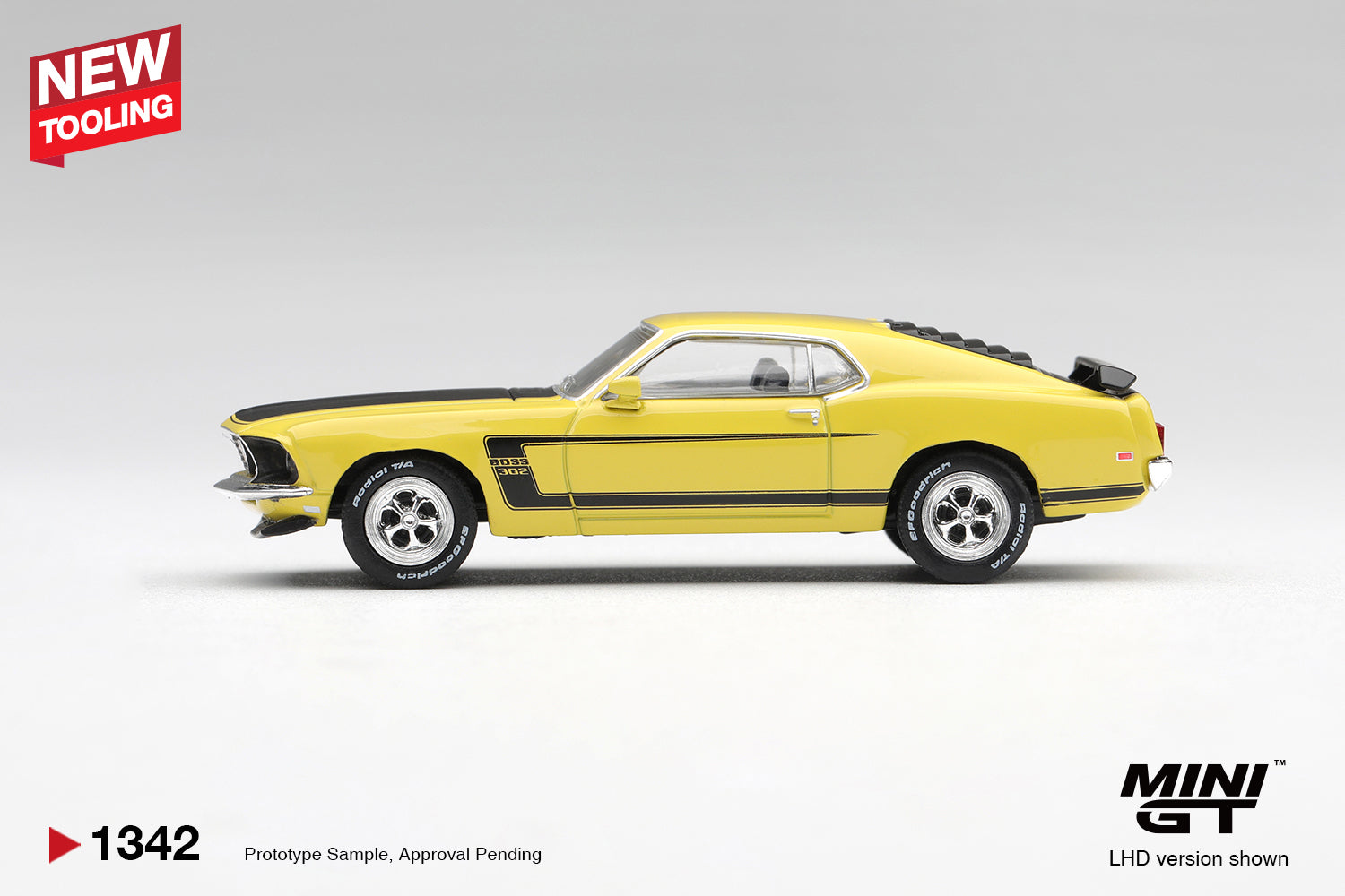 Mini GT 1969 Ford Mustang Boss 302 in Bright Yellow new tooling.