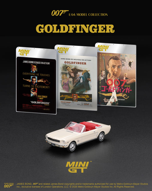 Mini GT Ford Mustang Convertible from James Bond Goldfinger 1964 in 1:64 scale.
