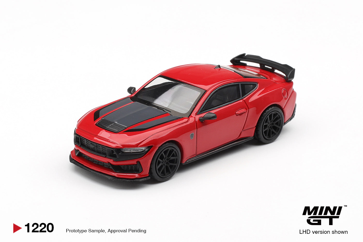 Mini GT 1:64 Ford Mustang Dark Horse Race Red 2025 diecast model. Front
