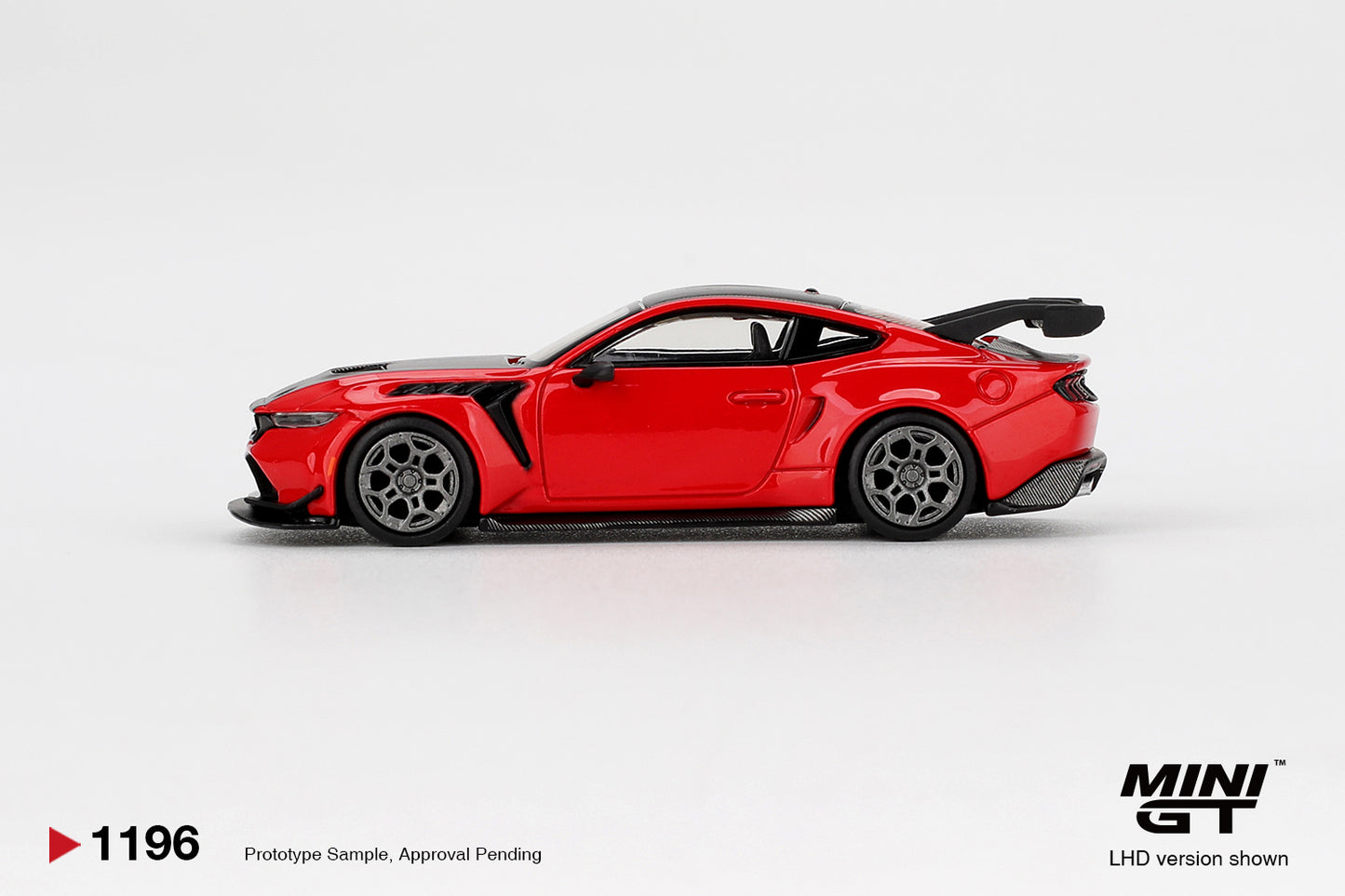 Mini GT 1:64 Ford Mustang GTD 2025 Race Red modern American track-focused supercar model. Side