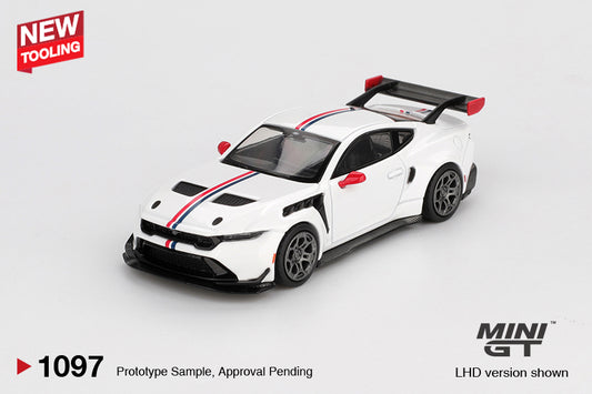 Mini GT 1:64 Ford Mustang GTD Spirit of America 2025 diecast model car. Front