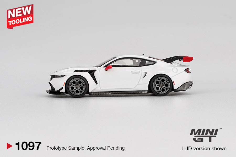 Mini GT 1:64 Ford Mustang GTD Spirit of America 2025 diecast model car. Side