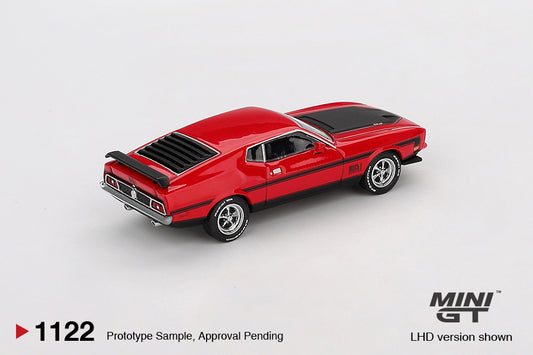Mini GT Ford Mustang Mach 1 1971 Race Red 1:64 scale diecast model. Back