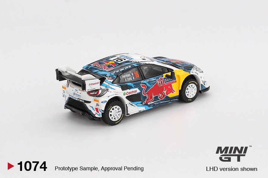 Mini GT Ford Puma Rally 1 #16 M-Sport WRT diecast car in 1:64 scale, Rally Finland 2024 livery, 3rd place finisher. Back