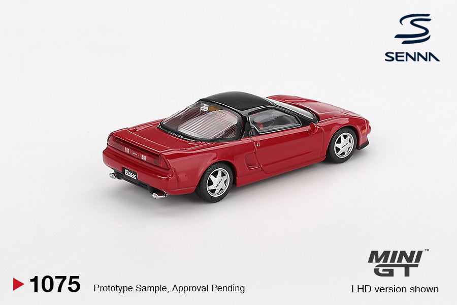 Mini GT 1:64 Honda NSX Prototype Midship Sports with Ayrton Senna figure in red, based on the 1989 development phase. Back