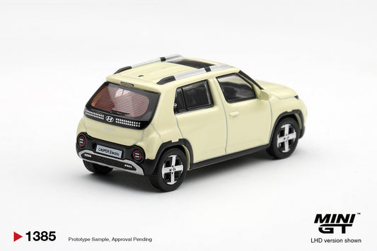 Mini GT Hyundai Casper in Butter Cream Yellow Pearl, detailed 1:64 scale city car.