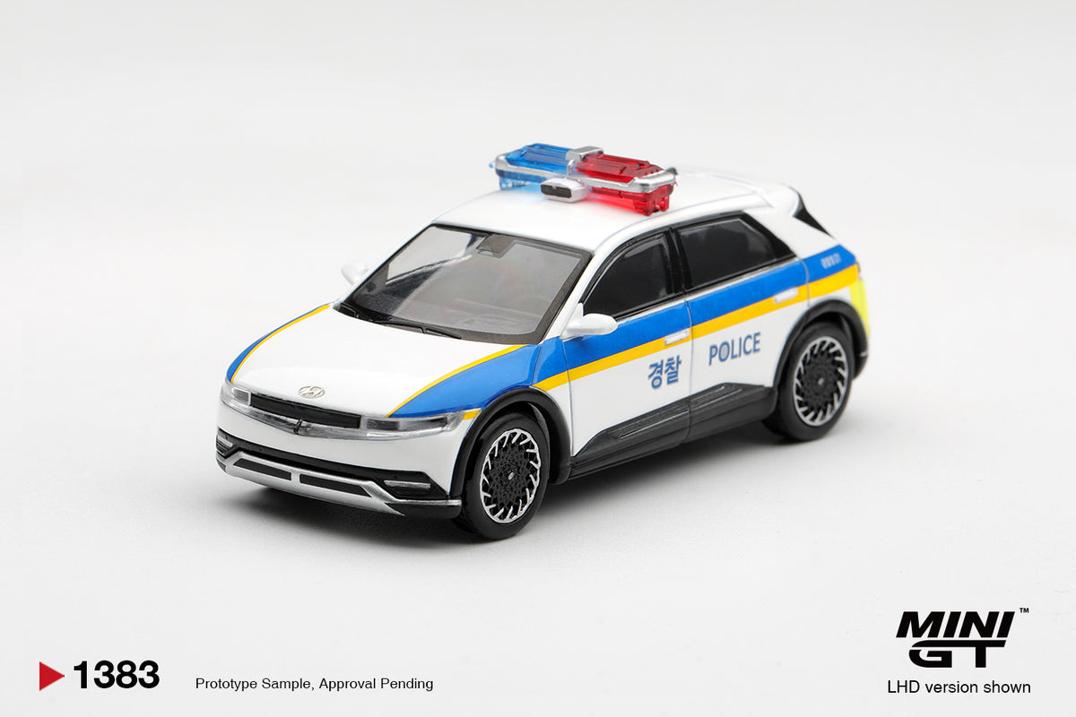 Mini GT Hyundai Ioniq 5 Police Car electric vehicle in detailed 1:64 scale.