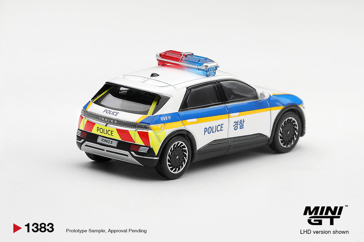 Mini GT Hyundai Ioniq 5 Police Car electric vehicle in detailed 1:64 scale.