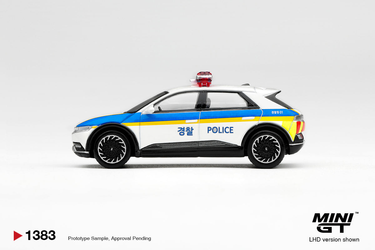 Mini GT Hyundai Ioniq 5 Police Car electric vehicle in detailed 1:64 scale.