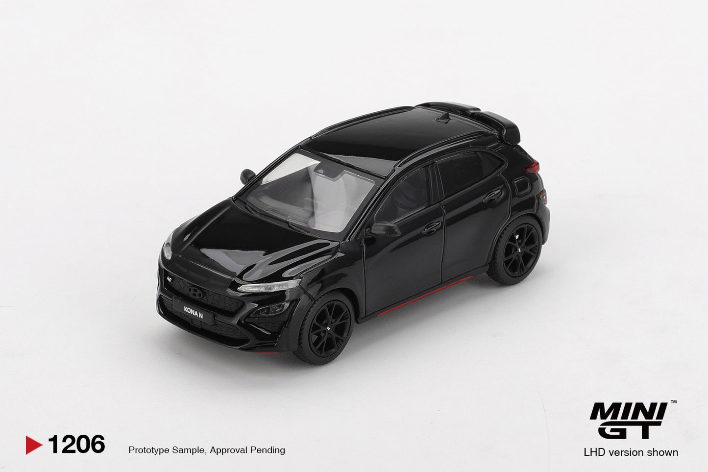 Mini GT 1:64 Hyundai Kona N 2022 Phantom Black modern sporty performance SUV model. Front