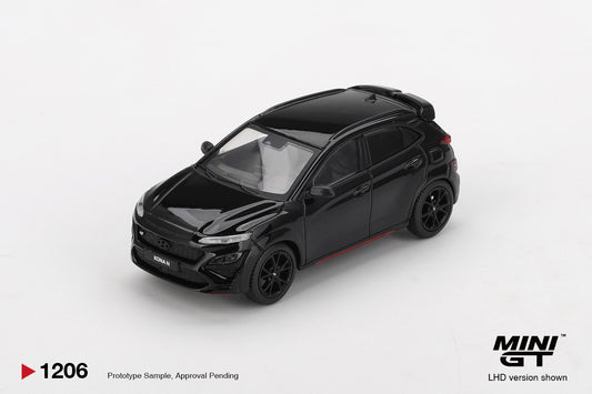 Mini GT 1:64 Hyundai Kona N 2022 Phantom Black modern sporty performance SUV model. Front