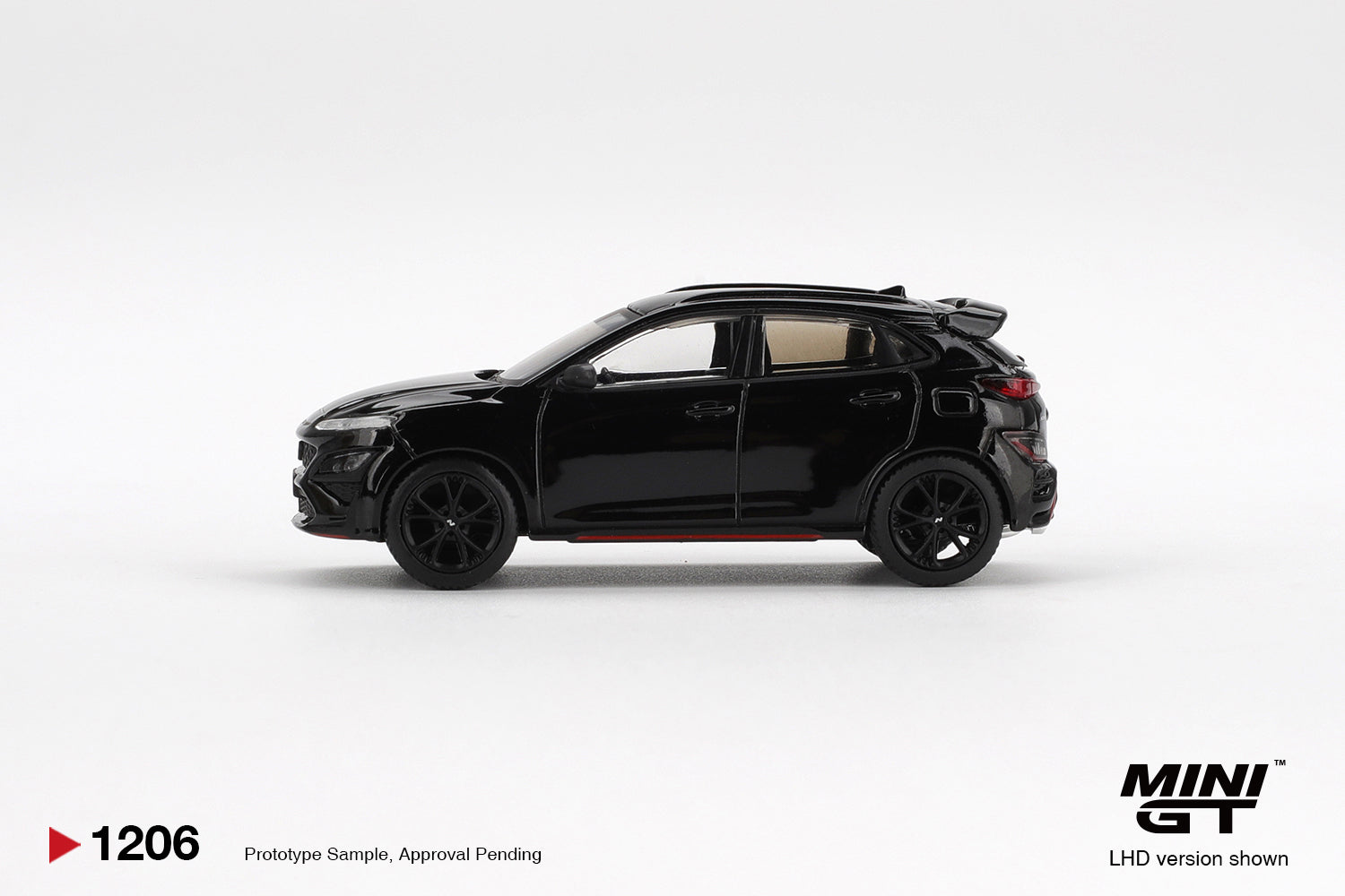 Mini GT 1:64 Hyundai Kona N 2022 Phantom Black modern sporty performance SUV model. Side