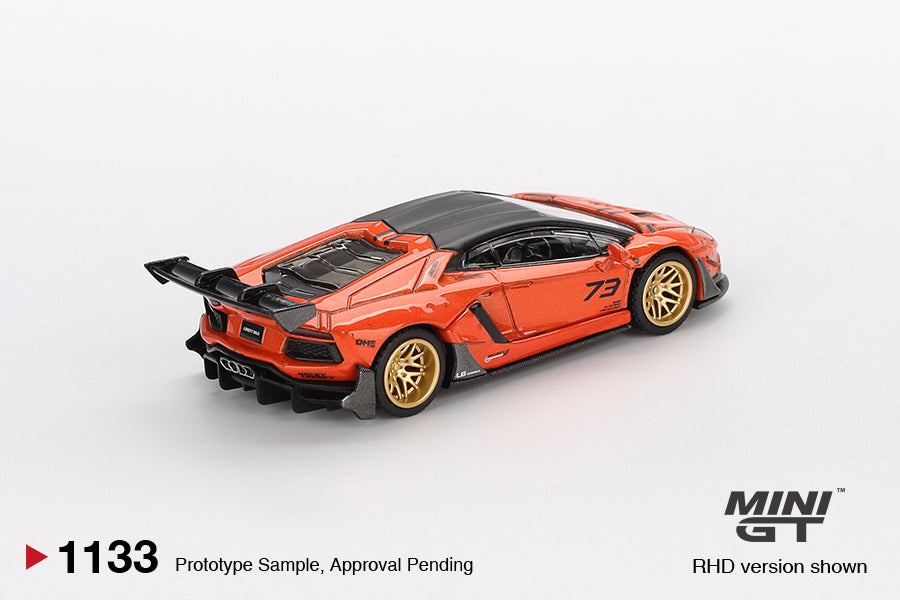 Mini GT 1:64 Lamborghini Aventador LB-WORKS Limited Edition Orange MDX 2025 diecast model. Back