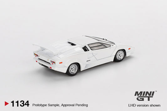 Mini GT 1:64 Lamborghini Countach 25th Anniversary White 1989 diecast model. Back