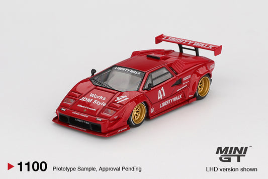 Mini GT 1:64 Lamborghini Countach LB-Works Red 2025 diecast model car, third recolor release. Front