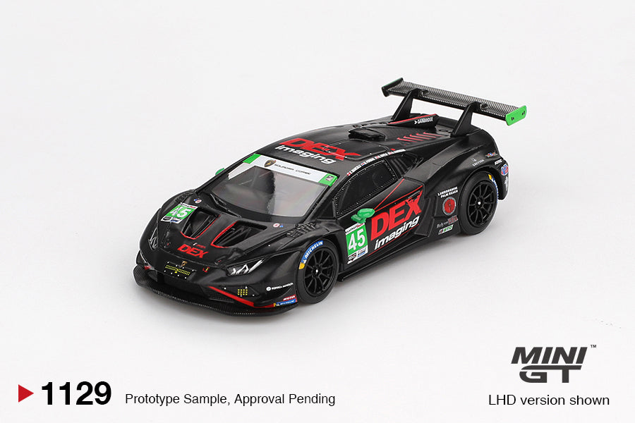 Mini GT 1:64 Lamborghini Huracán GT3 EVO 2 #45 DEX Imaging Daytona 24 Hrs 2024 diecast model car. Front