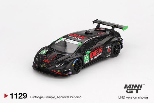 Mini GT 1:64 Lamborghini Huracán GT3 EVO 2 #45 DEX Imaging Daytona 24 Hrs 2024 diecast model car. Front
