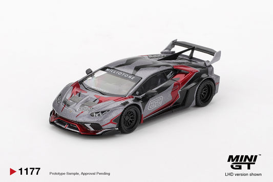 Mini GT 1:64 Lamborghini Huracán GT Ronin 2025 modern GT-style supercar model. Front